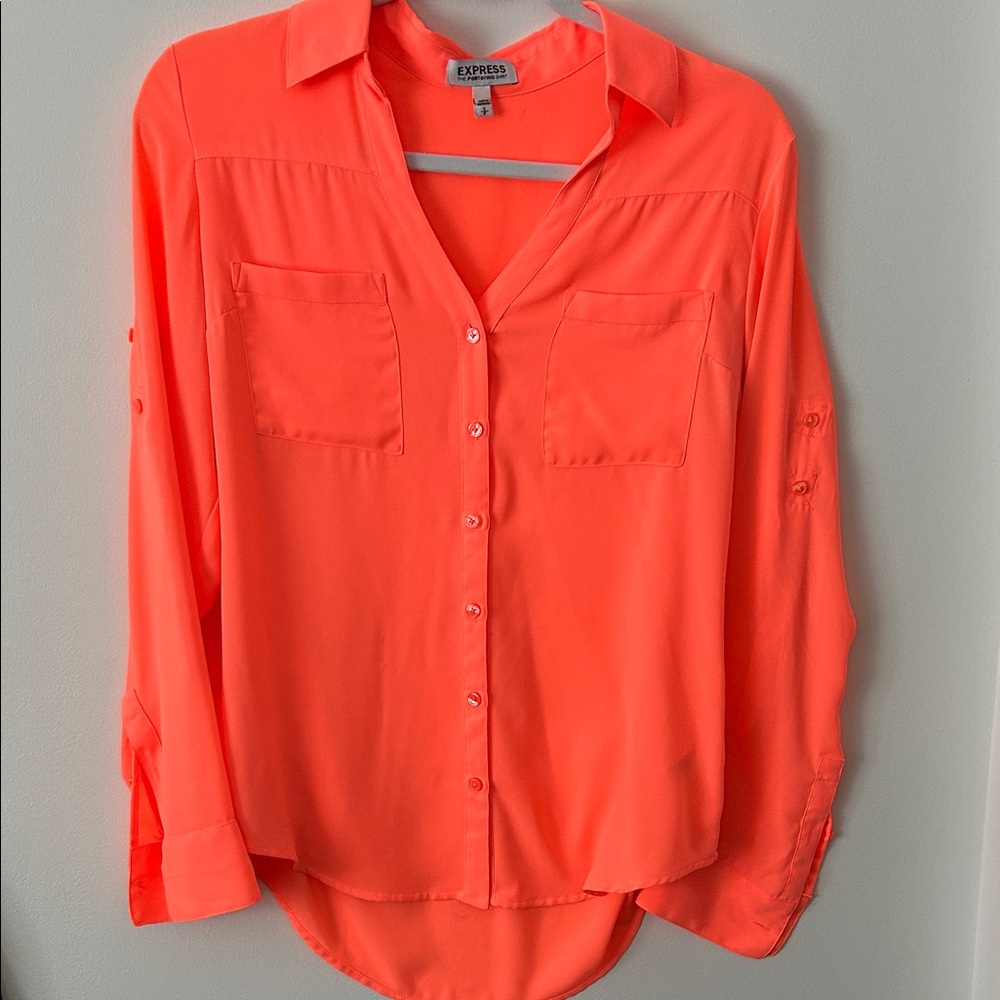 Express Women's Vibrant Orange Button-Down Shirt